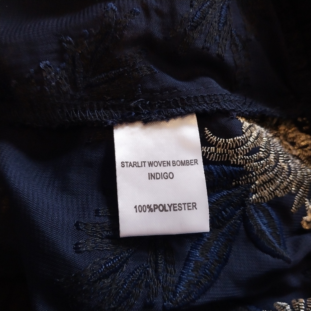PPLA Starlit Woven Bomber Size Medium Mesh Navy Blue Embellished Zip Jacket - Picture 9 of 12